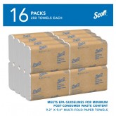 Scott White Multifold Paper Towels 01804 - 250 Sheets per Pack, 16 Packs per Case